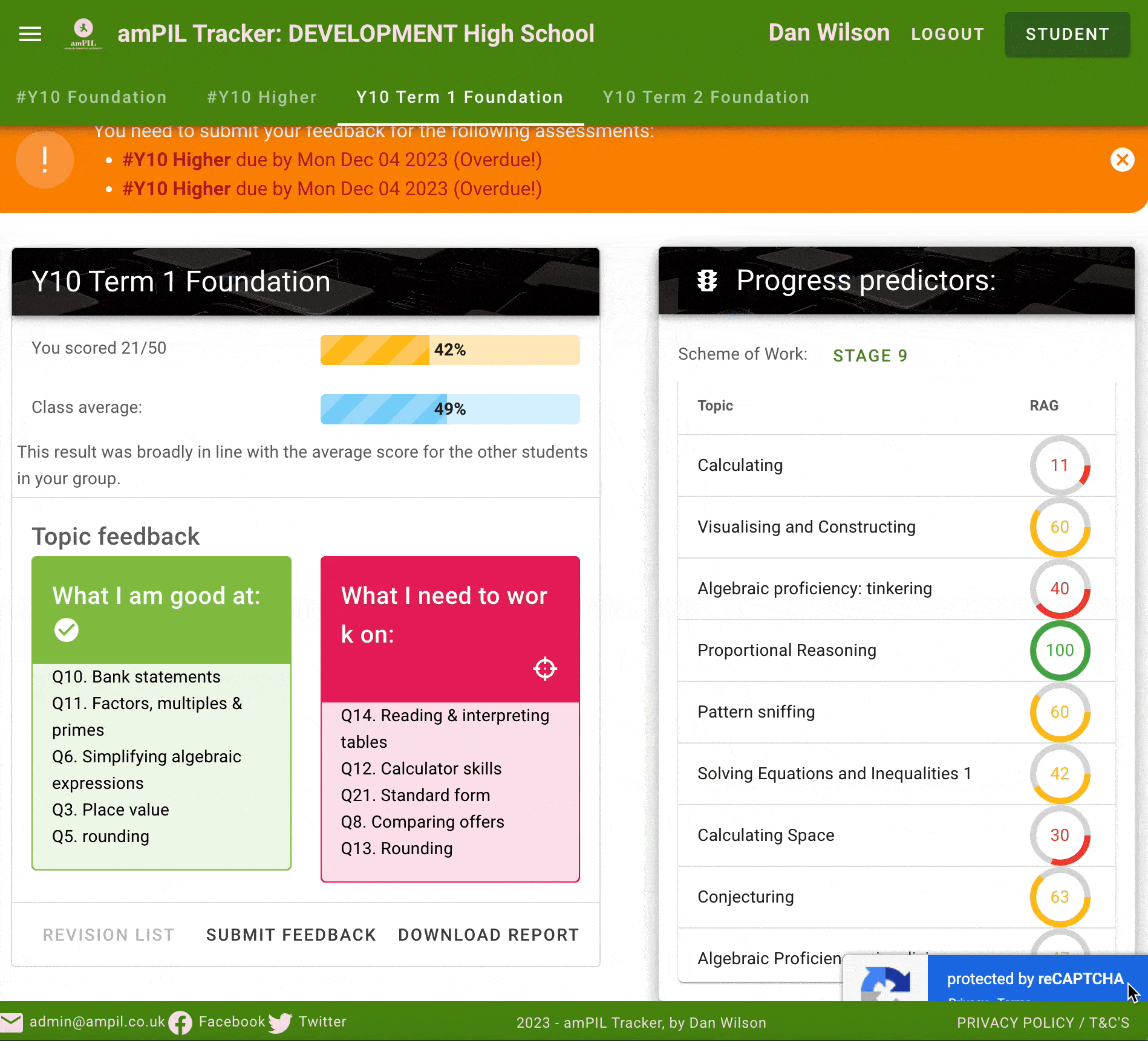 Student feedback dashboard